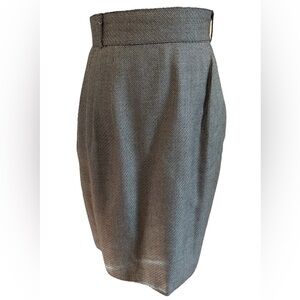 70s HARVE BERNARD GRAY TWEED PLEAT FRONT PENCIL POWER SKIRT W 2 POCKETS  SZ 4